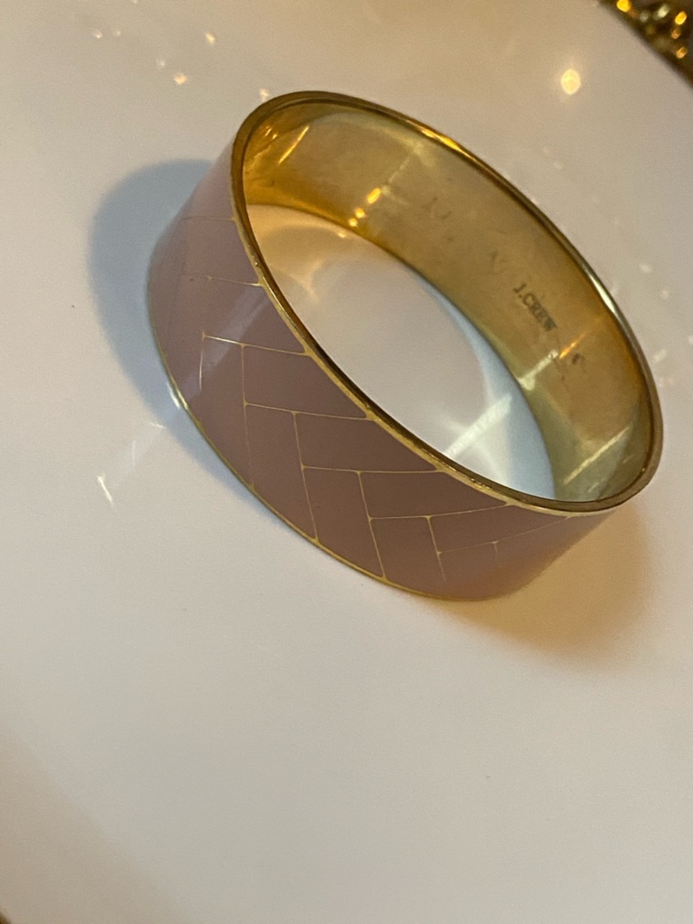 J. Crew Mauve Enamel Gold-Trim Chevron  Bangle